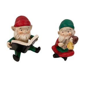 Vintage Homco Sitting Elves Pixie Christmas Figurines Decorative Collectible
